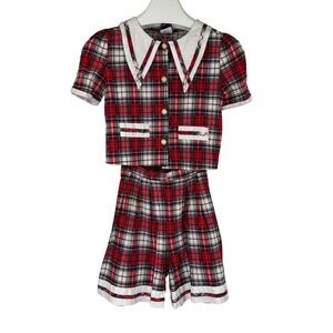 Sweet Soda Kids Red Plaid 2 Piece Set Top and Shorts Vintage Made In USA Girl 10